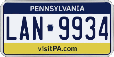 PA license plate LAN9934