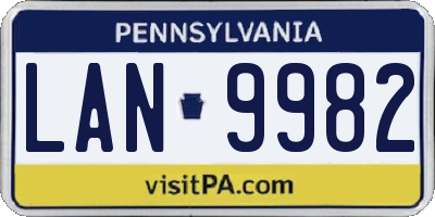 PA license plate LAN9982
