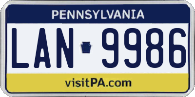 PA license plate LAN9986
