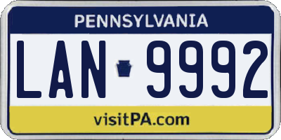 PA license plate LAN9992