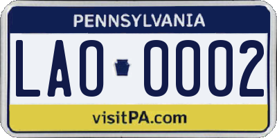 PA license plate LAO0002