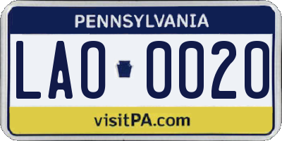 PA license plate LAO0020