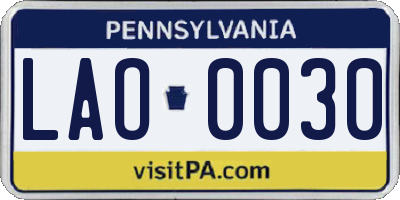 PA license plate LAO0030
