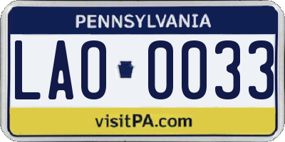 PA license plate LAO0033