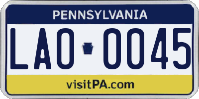 PA license plate LAO0045