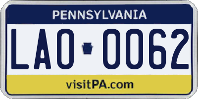 PA license plate LAO0062