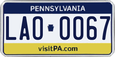 PA license plate LAO0067