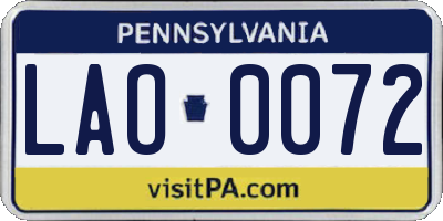 PA license plate LAO0072