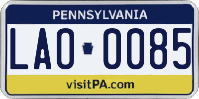 PA license plate LAO0085
