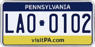 PA license plate LAO0102