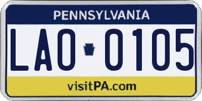 PA license plate LAO0105