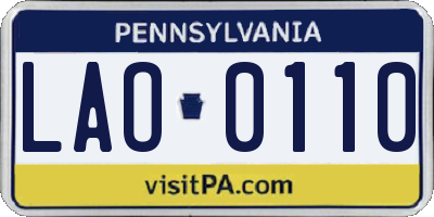 PA license plate LAO0110