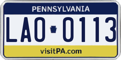 PA license plate LAO0113