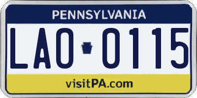 PA license plate LAO0115