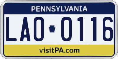PA license plate LAO0116
