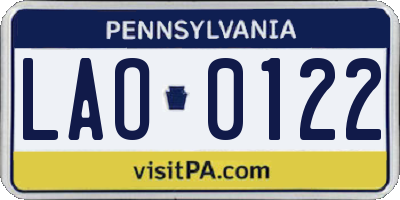 PA license plate LAO0122
