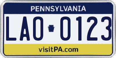 PA license plate LAO0123
