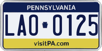 PA license plate LAO0125