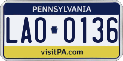PA license plate LAO0136