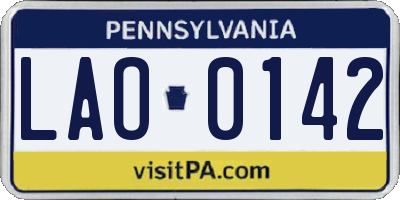 PA license plate LAO0142