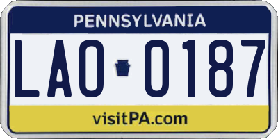 PA license plate LAO0187