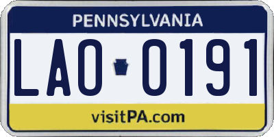 PA license plate LAO0191