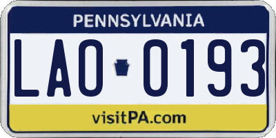 PA license plate LAO0193