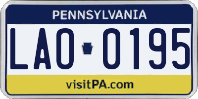 PA license plate LAO0195