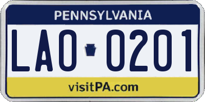 PA license plate LAO0201