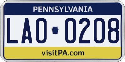 PA license plate LAO0208