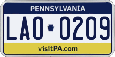 PA license plate LAO0209