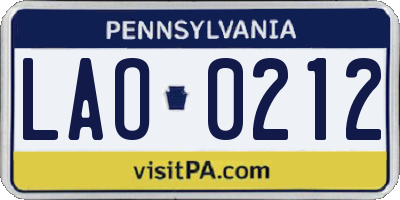 PA license plate LAO0212