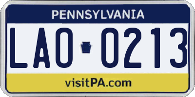 PA license plate LAO0213