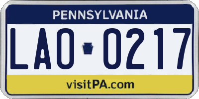 PA license plate LAO0217