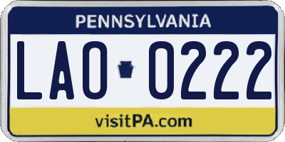 PA license plate LAO0222