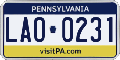 PA license plate LAO0231