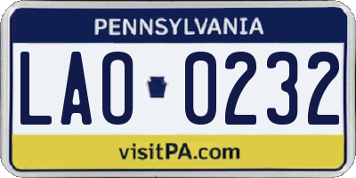 PA license plate LAO0232