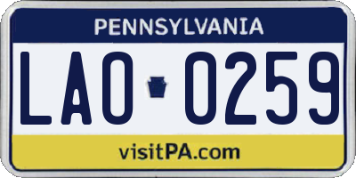 PA license plate LAO0259