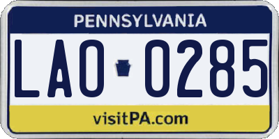 PA license plate LAO0285