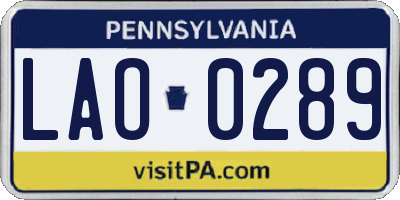 PA license plate LAO0289