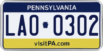 PA license plate LAO0302