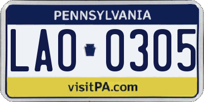 PA license plate LAO0305