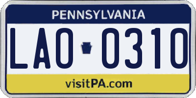 PA license plate LAO0310