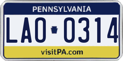 PA license plate LAO0314