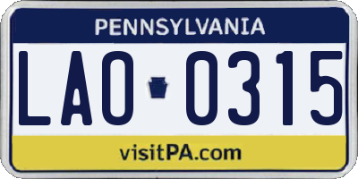 PA license plate LAO0315