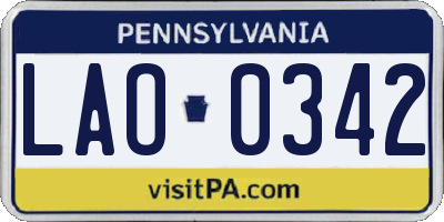 PA license plate LAO0342