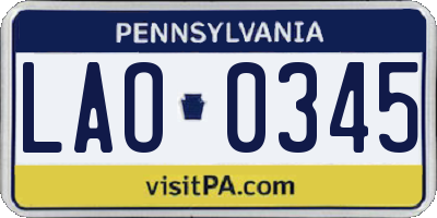 PA license plate LAO0345