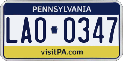 PA license plate LAO0347