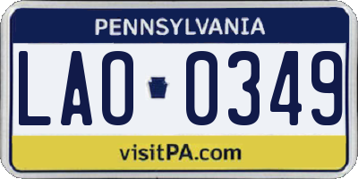 PA license plate LAO0349