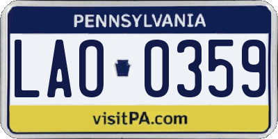 PA license plate LAO0359